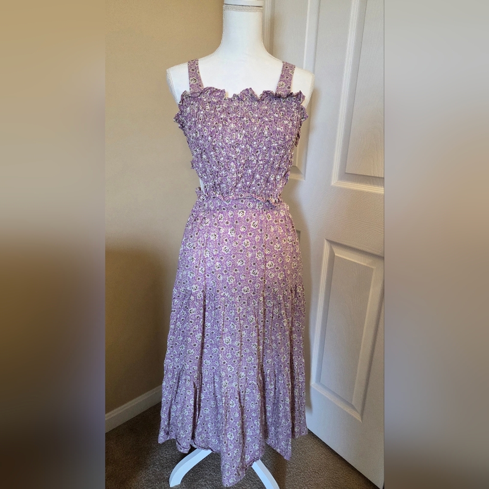 Sea New York Ida Apron Lavender Floral Midi Dress